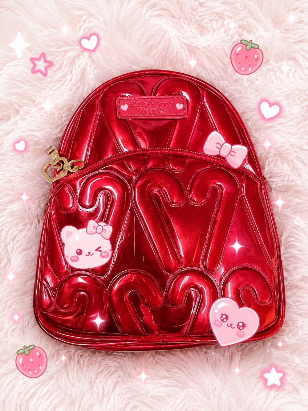Bath & Body Works Mini Candy Swirl Backpack Red Glossy Mini Bag